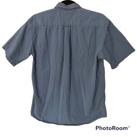 Tommy Hilfiger cobalt blue button up short sleeved shirt, L, logo on pocket. - Picture 2 of 10